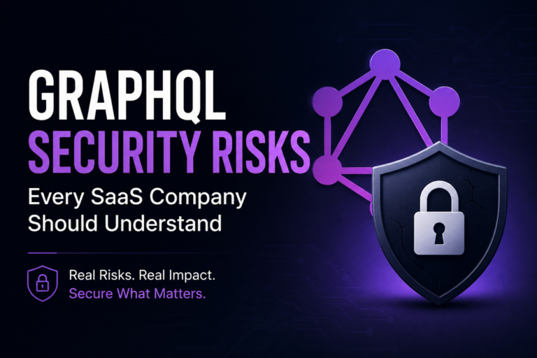 Title card: GraphQL Security Risks Every SaaS Company Should Understand. The purple GraphQL logo behind a cracked shield and padlock