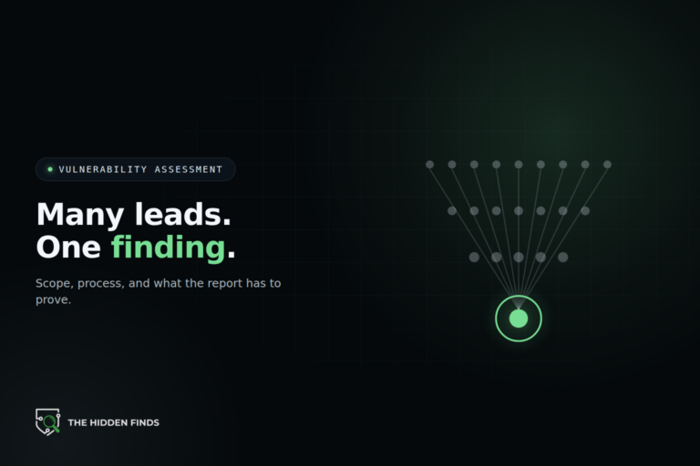 Many faint scanner leads narrowing down to a single confirmed finding highlighted in green.