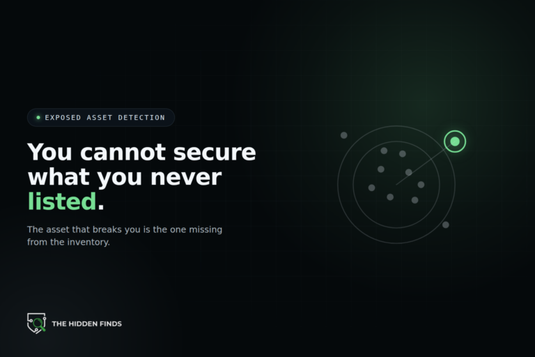 Assets inside a perimeter with one exposed asset outside it highlighted in green, representing exposed asset detection.